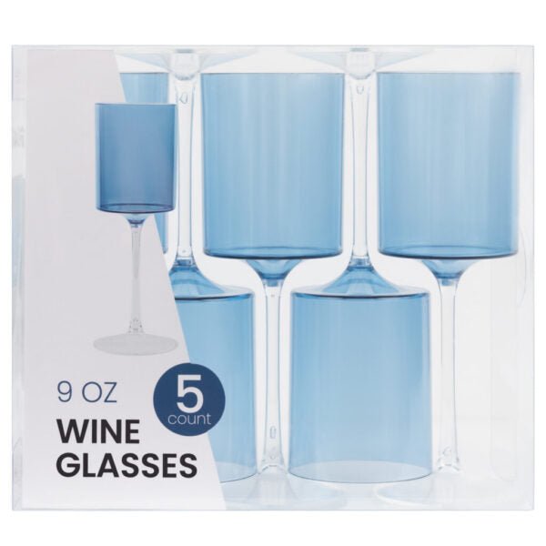 9oz Two Tone  Blue/Clear Plastic Disposable Wine Goblets