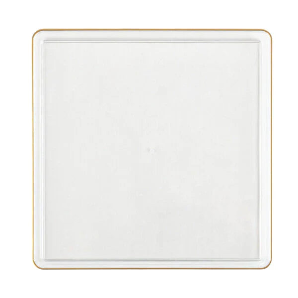 Edge 10.75" Clear with Gold Rim Square Plastic Dinner Plates