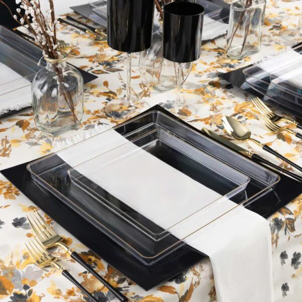 10.75"&7.75" Square Clear With Gold Rim Plastic Plates COMBO Set-Edge