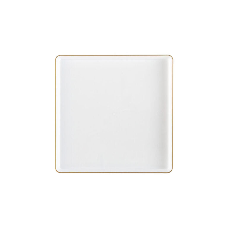 10.75"&7.75" Square White With Gold Rim Plastic Plates COMBO Set-Edge