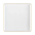 Edge 10.75" Transparent White with Gold Rim Square Plastic Dinner Plates
