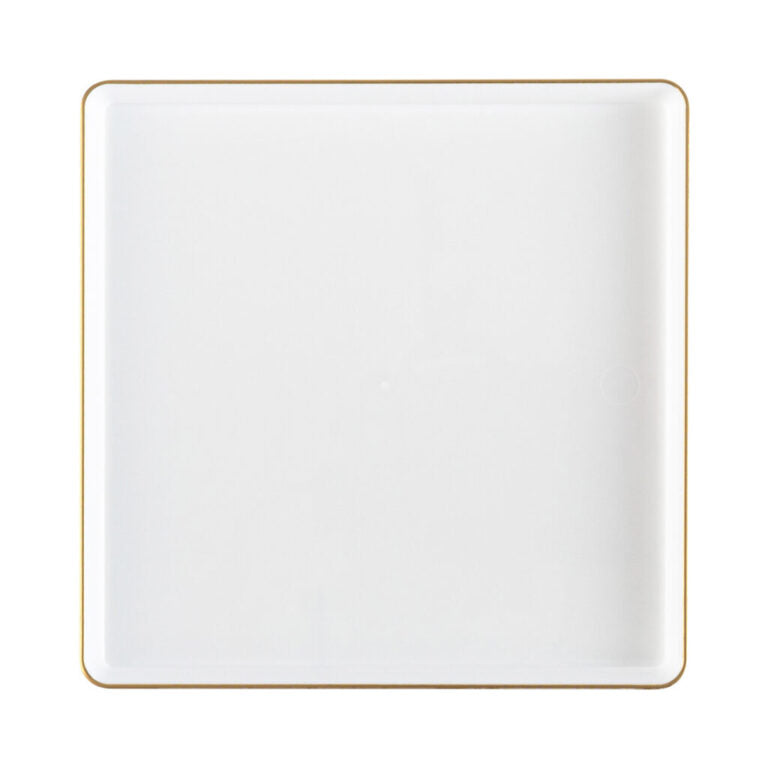 10.75"&7.75" Square White With Gold Rim Plastic Plates COMBO Set-Edge