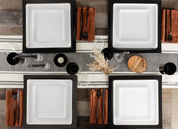 10.75"&7.75" Square White With Gold Rim Plastic Plates COMBO Set-Edge