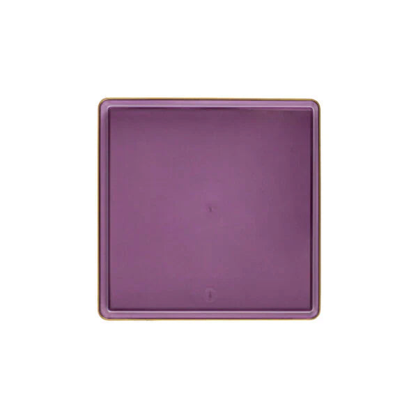 Edge 7.75" Transparent Purple with Gold Rim Square Dessert Plastic Plates