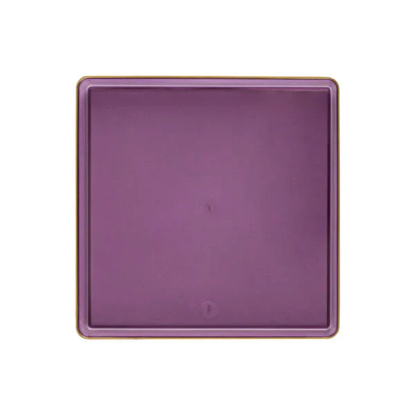 10.75"&7.75" Square Purple With Gold Rim Plastic Plates COMBO Set-Edge