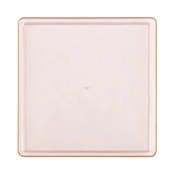 Edge 10.75" Transparent  Pink with Gold Rim Square Plastic Dinner Plates
