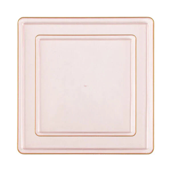 10.75"&7.75" Square Pink With Gold Rim Plastic Plates COMBO Set-Edge