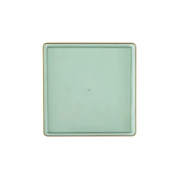 Edge 7.75" Transparent Green with Gold Rim Square Dessert Plastic Plates