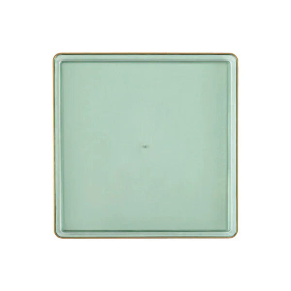 10.75"&7.75" Square Green With Gold Rim Plastic Plates COMBO Set-Edge