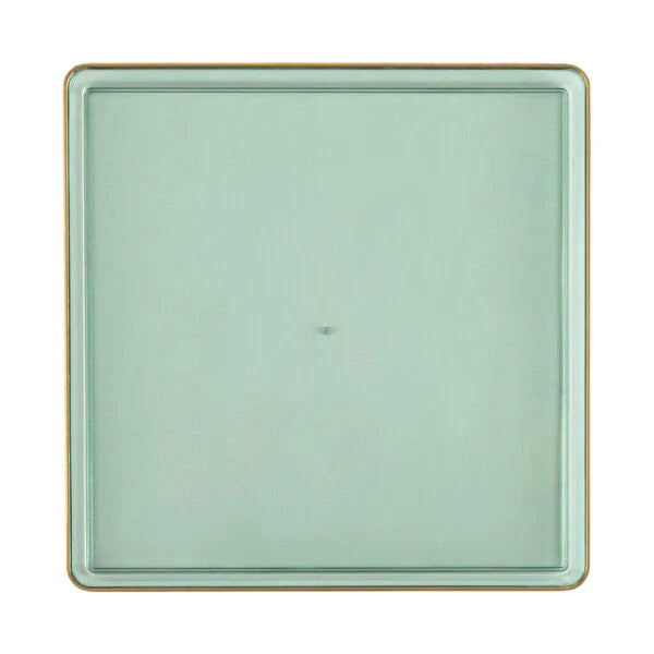 Edge 10.75" Transparent Green with Gold Rim Square Plastic Dinner Plates