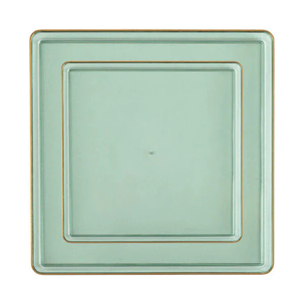 10.75"&7.75" Square Green With Gold Rim Plastic Plates COMBO Set-Edge