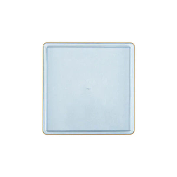 Edge 7.75" Transparent Blue with Gold Rim Square Dessert Plastic Plates
