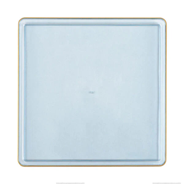 10.75"&7.75" Square Blue With Gold Rim Plastic Plates COMBO Set-Edge