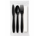 4 Piece Black Plastic Cutlery Set Heavy Weight Wrapped with Napkin Disposable