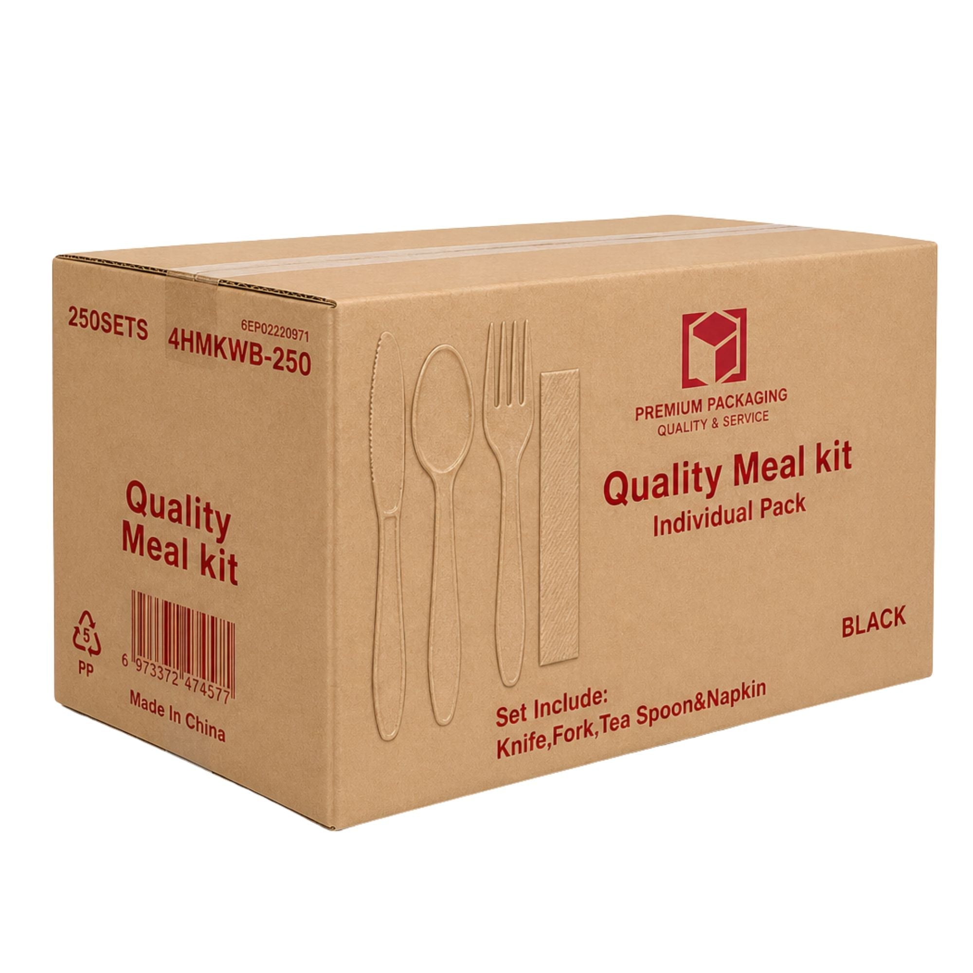 *WHOLESALE* 4 Piece Black Plastic Cutlery Set Heavy Weight 250 Sets/Case