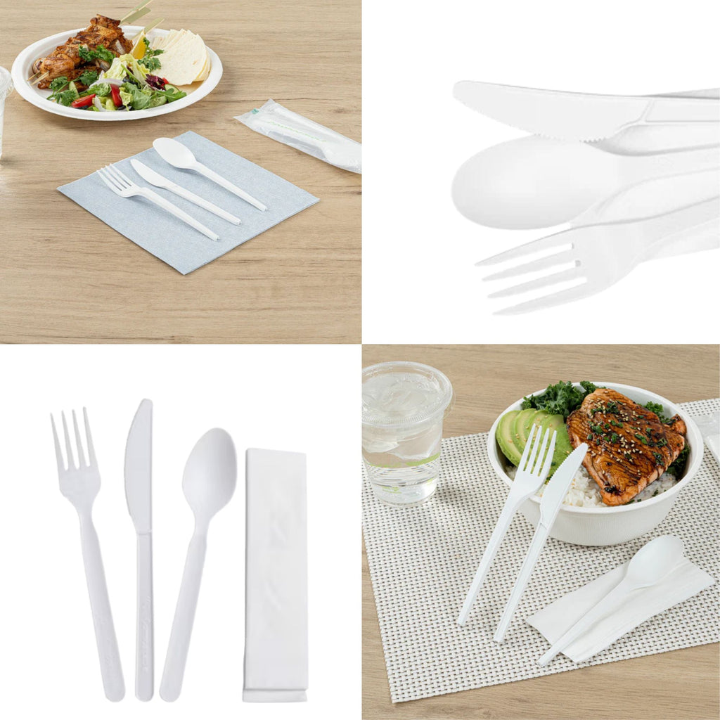 *WHOLESALE* 4 Piece Pack White Plastic Disposable Cutlery Medium Weight 250sets/Case