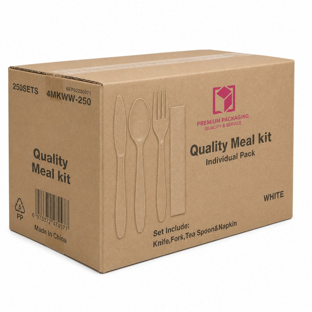 *WHOLESALE* 4 Piece Pack White Plastic Disposable Cutlery Medium Weight 250sets/Case