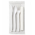 4 Piece Pack White Plastic Cutlery Medium Weight Wrapped with Napkin