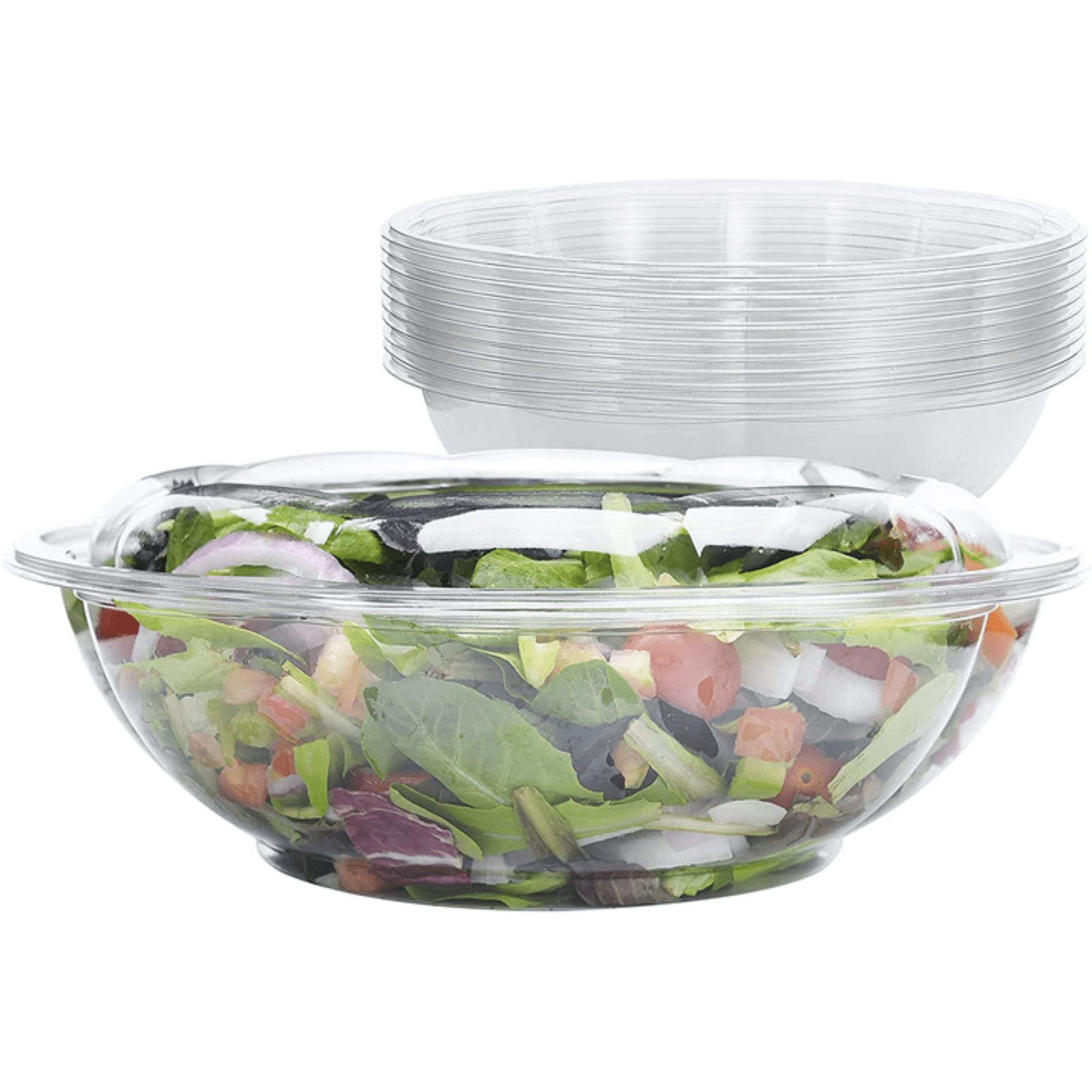 *WHOLESALE* 64oz Rose Salad Bowls To-Go Containers with lids  Plastic Disposable 100/case
