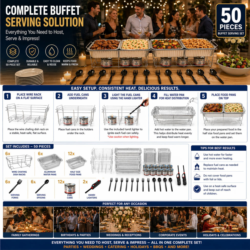 50 Piece All-in-One Chafing Dish Set for Catering & Events