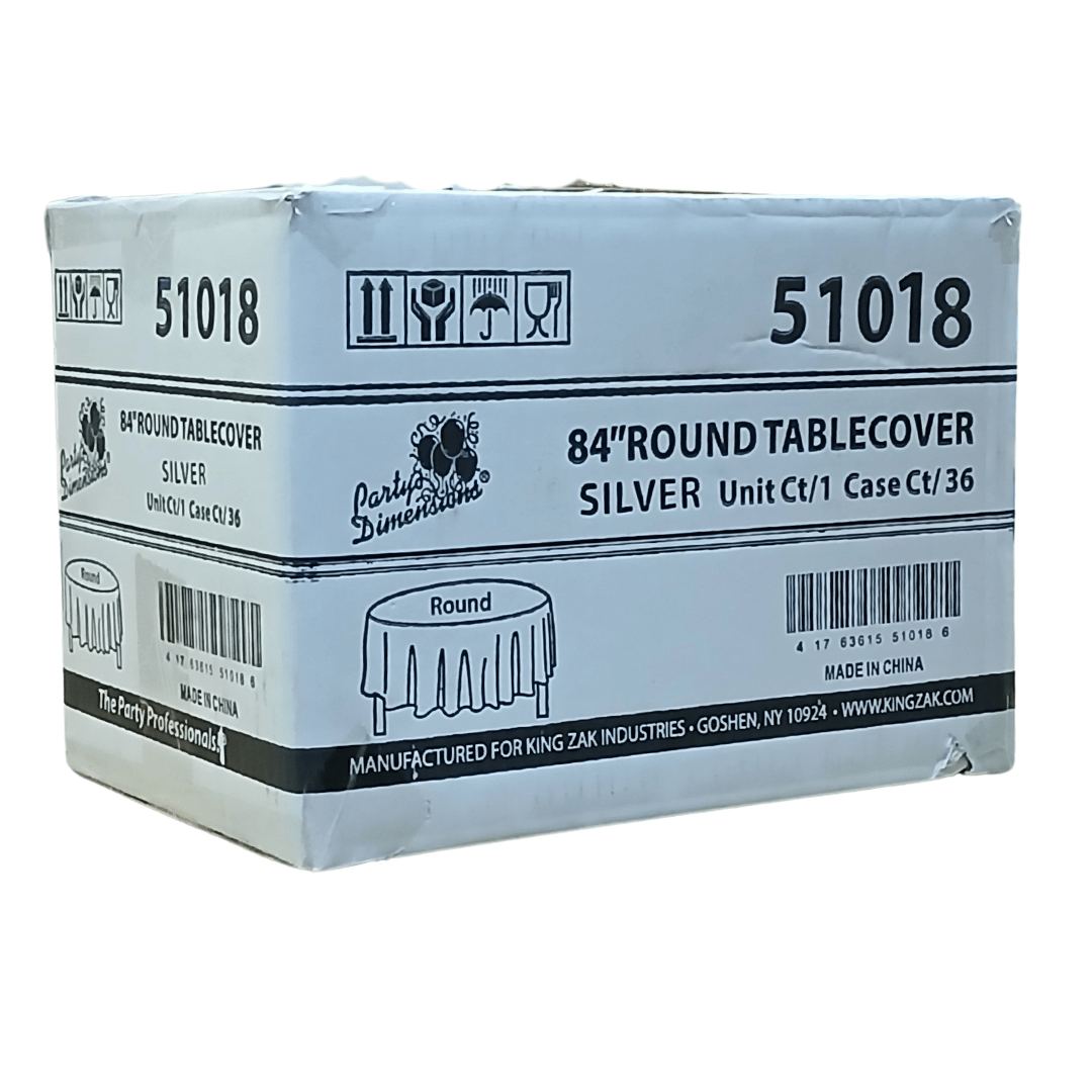 *WHOLESALE* 84'' Round Silver Table Cloth Plastic Disposable 36/Case
