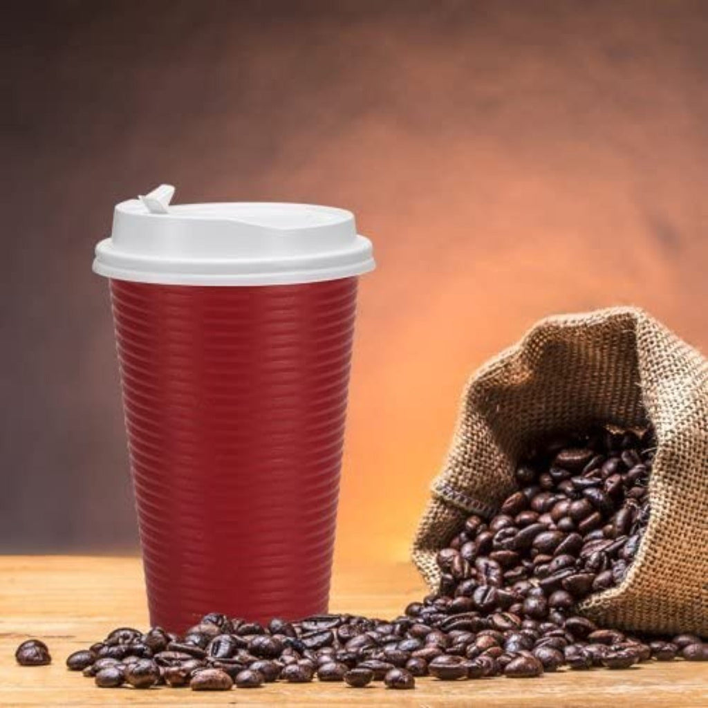 16oz Paper Cup Maroon Hot Cold with lid