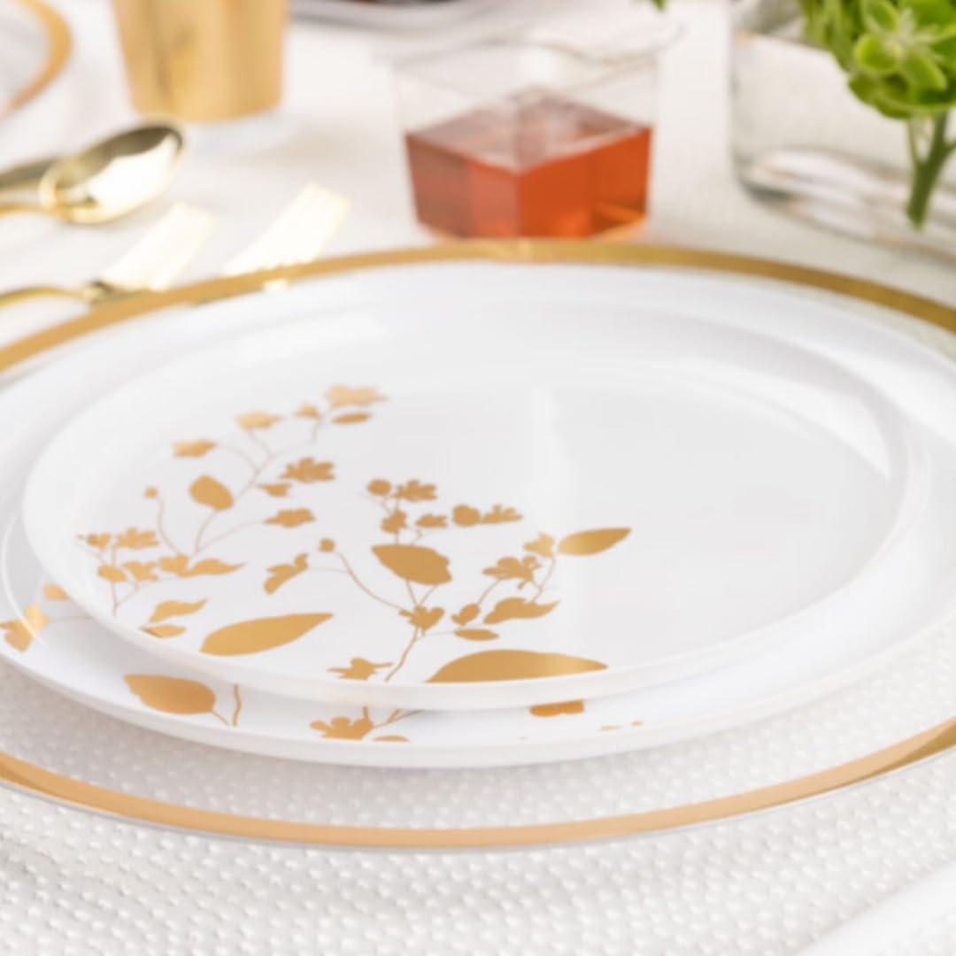 Garden 10" White & Gold Plastic Disposable Dinner Plate