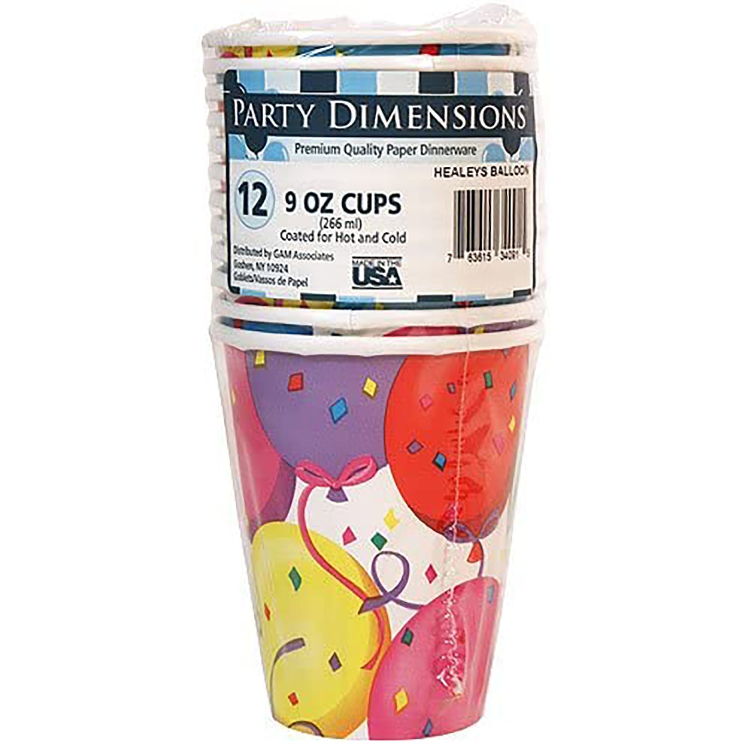 9oz Hot & Cold Paper Cups Birthday-Party Healy's Balloons 12 pack