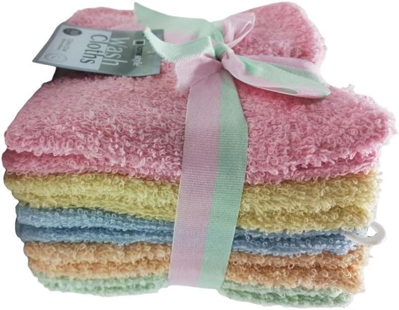Wash Cloths 12"x12" 100% Cotton Assorted Color 10 Pack