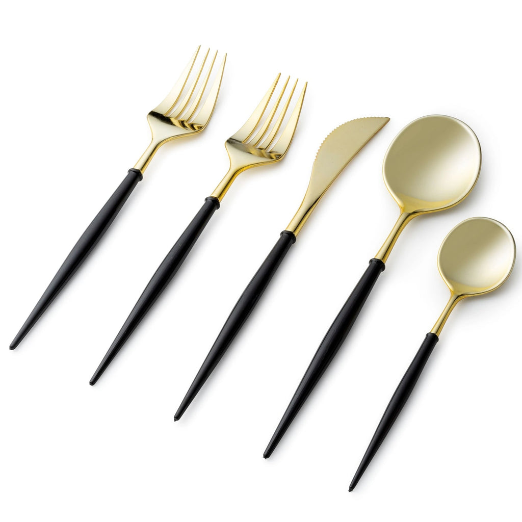 Noble Gold Top/Black Bottom Plastic  Cutlery Set 40 Pack