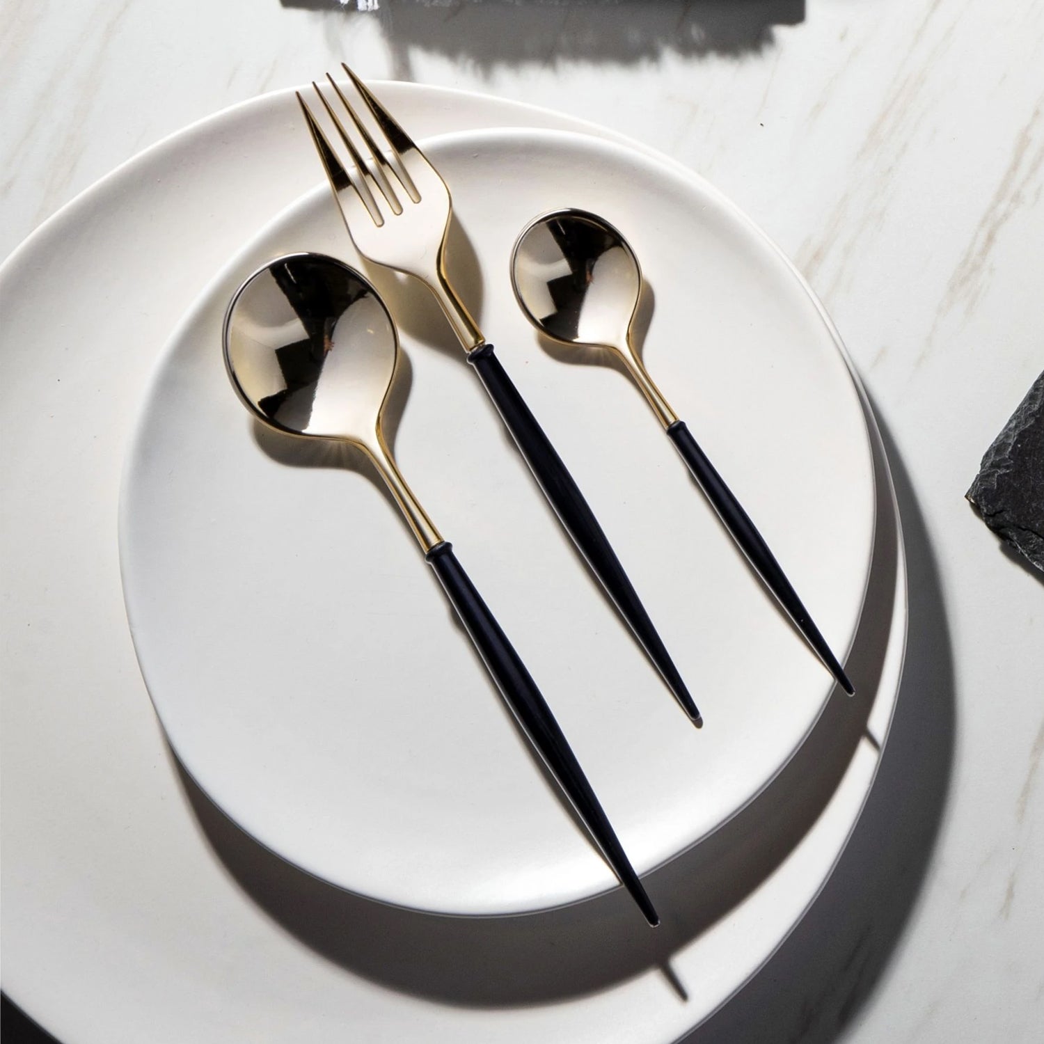 Noble Gold Top/Black Bottom Plastic  Cutlery Set 40 Pack