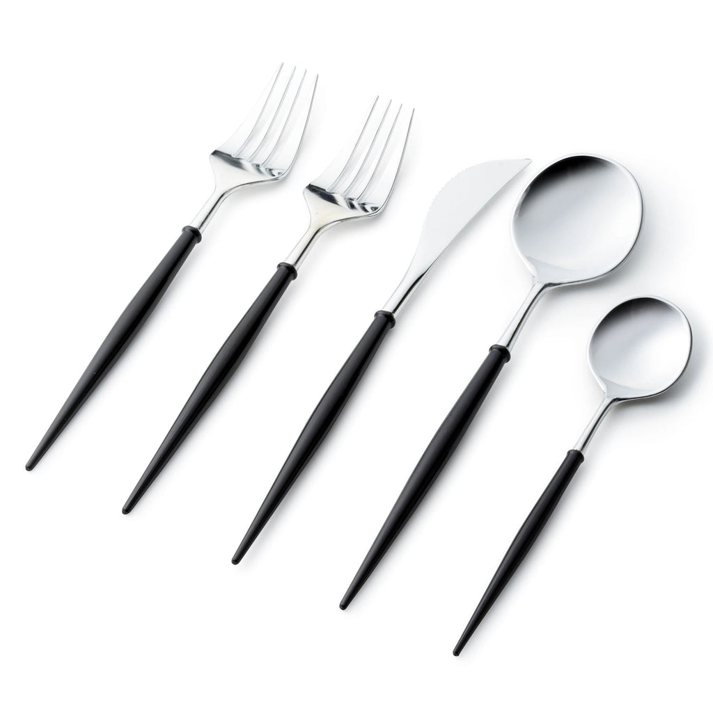Noble Plastic Shiny Silver Top/Black Bottom Cutlery Set 40Pack