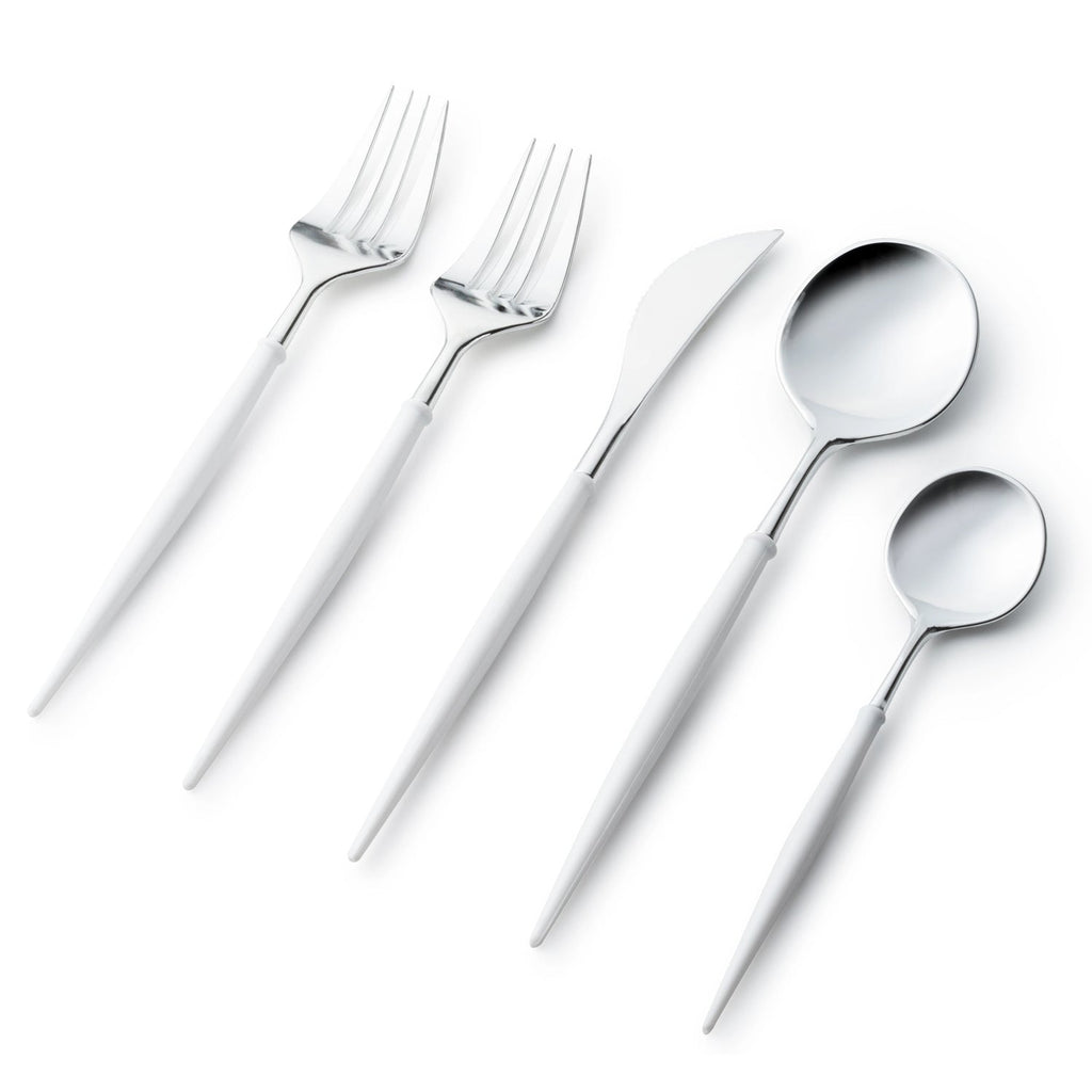 Noble  Plastic Silver Top/White Bottom Cutlery Set 40 Pack