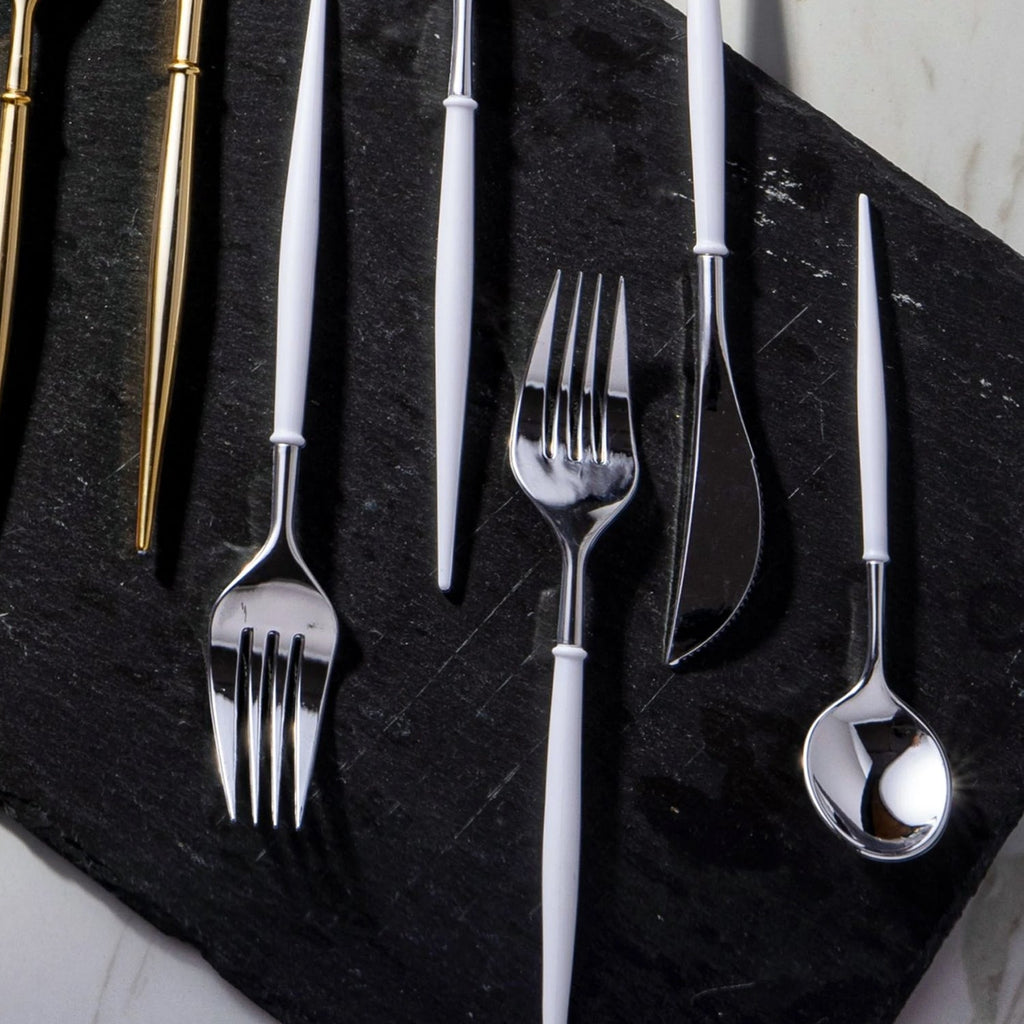 Noble  Plastic Silver Top/White Bottom Cutlery Set 40 Pack