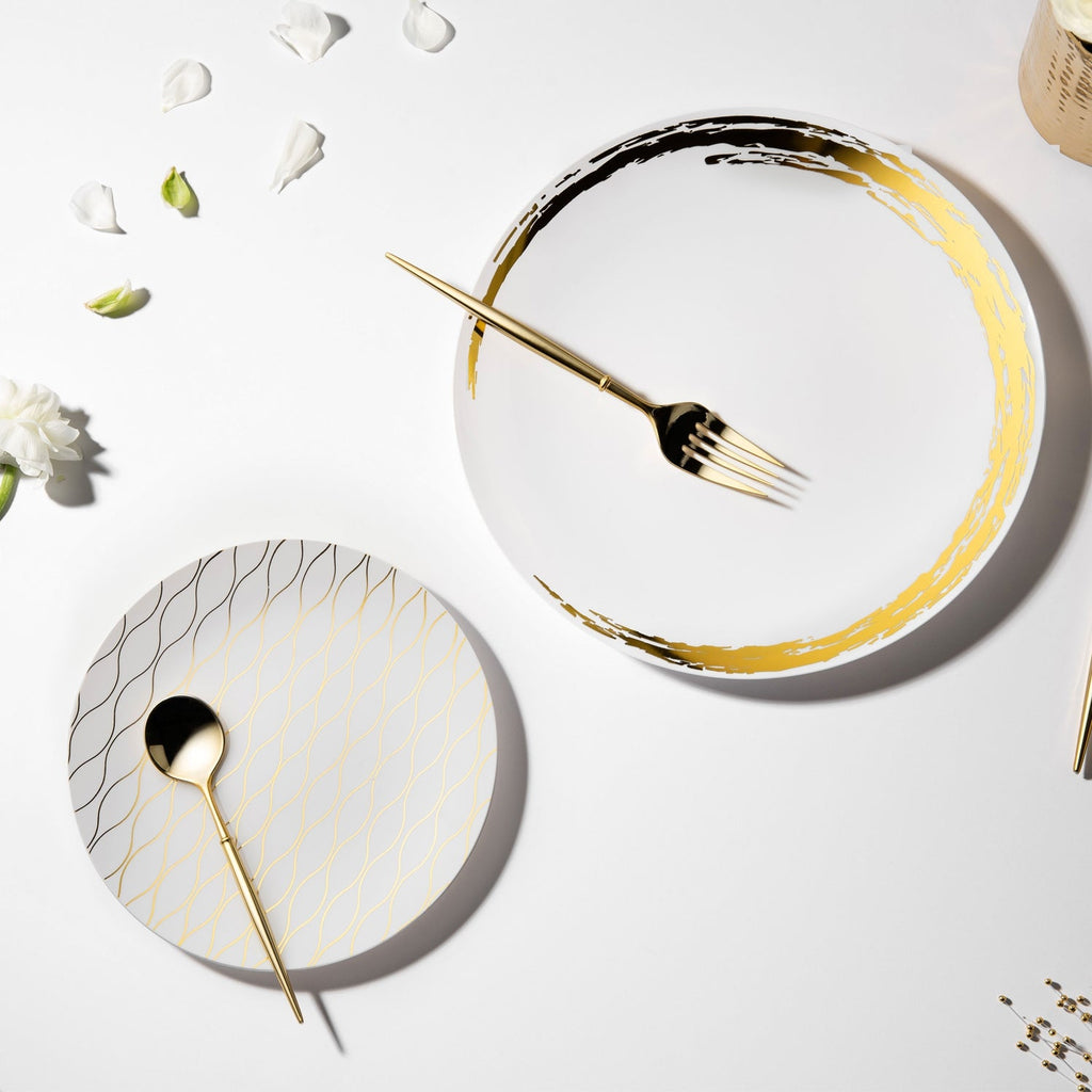 Whisk 10.25" White & Gold Disposable Plastic Dinner Plate 10 Pcs