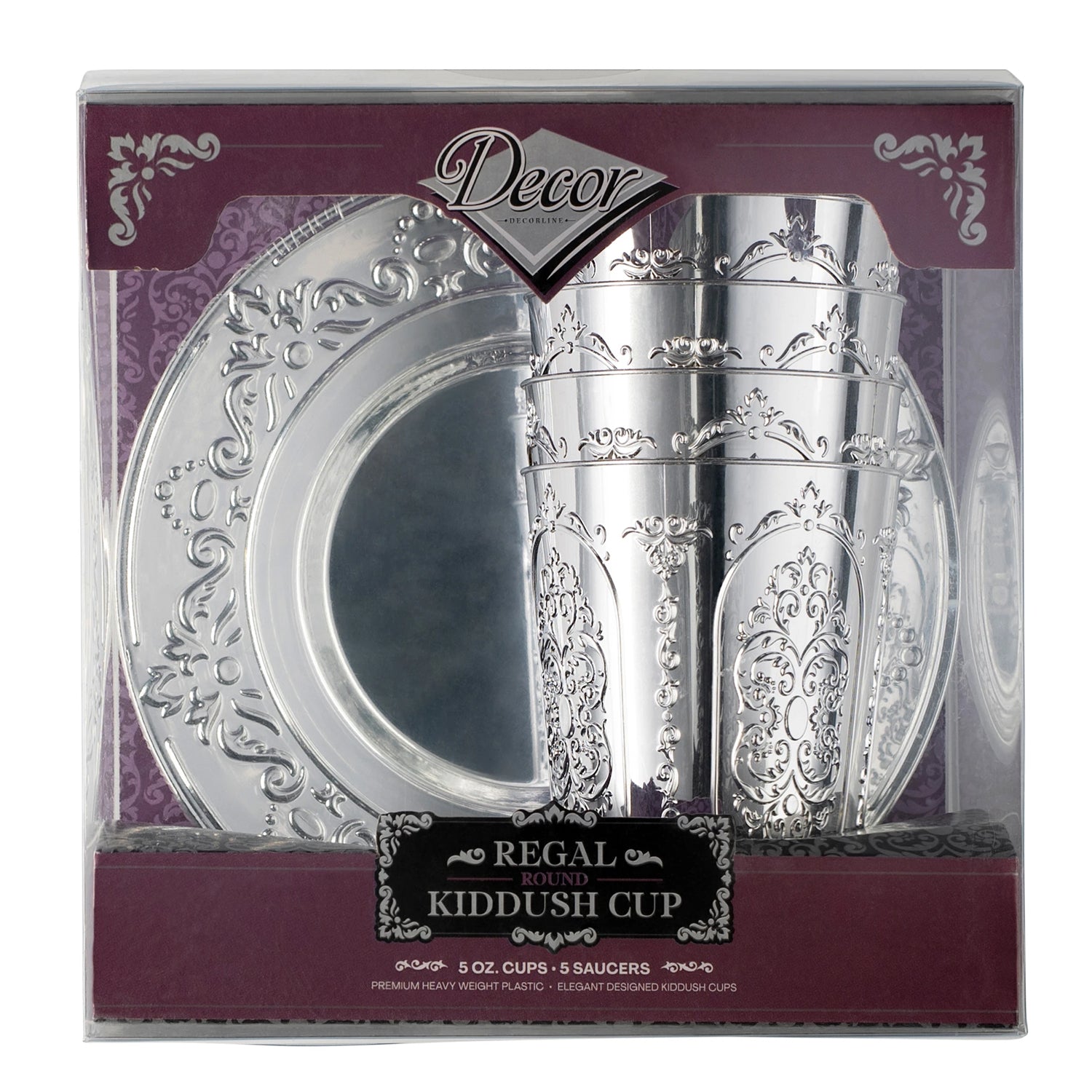 5oz Plastic Wine Kiddush Cup with Trays Regal Round 5pc set
