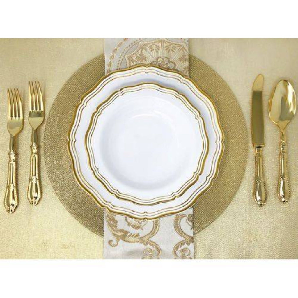 Aristocrat 7.5" White & Gold Plastic Dessert Plate 10 Pack