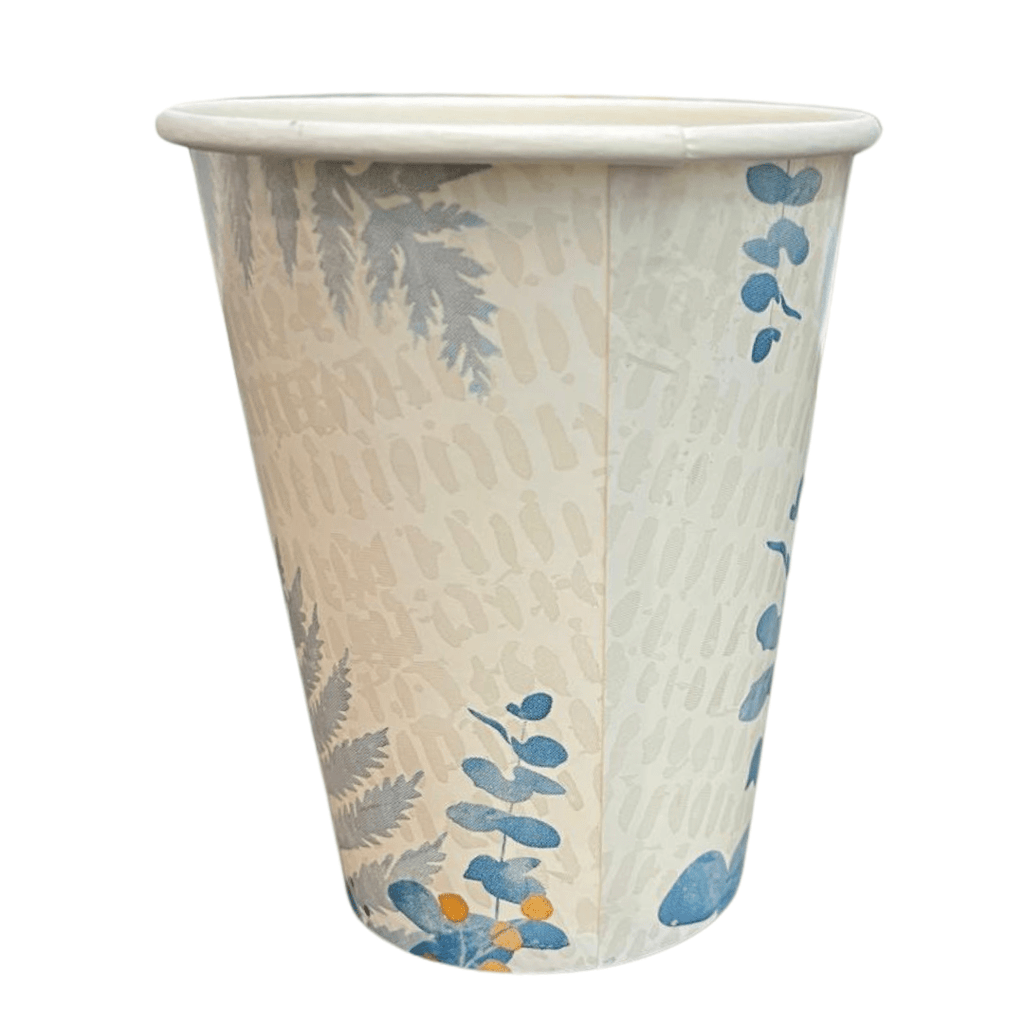 12oz Floral Bliss Paper Cups with elegant Floral Bliss Teal design