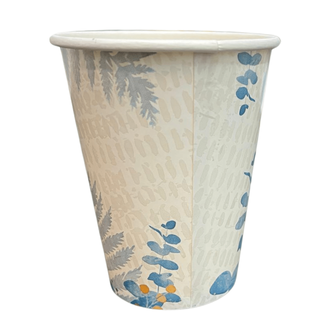 12oz Floral Bliss Paper Cups with elegant Floral Bliss Teal design
