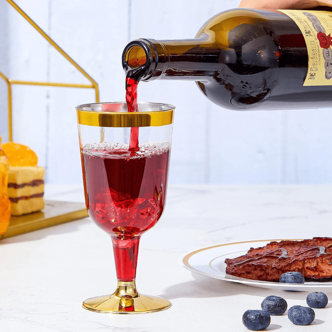 6.5oz Wine Cups With Gold Rim & Bottom Plastic Disposable
