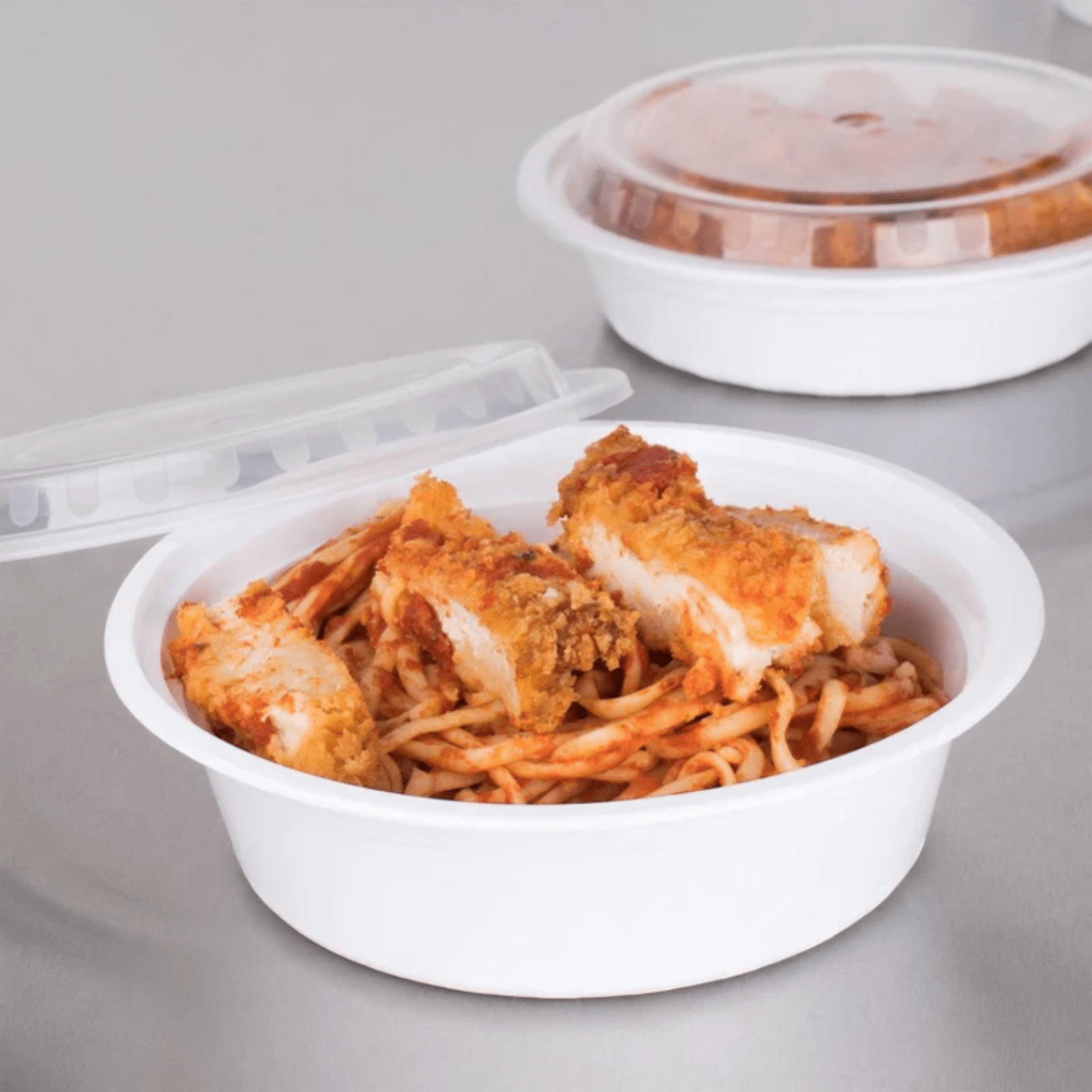 48oz Container With Lid Extra Strong White Round Disposable Meal Prep Plastic
