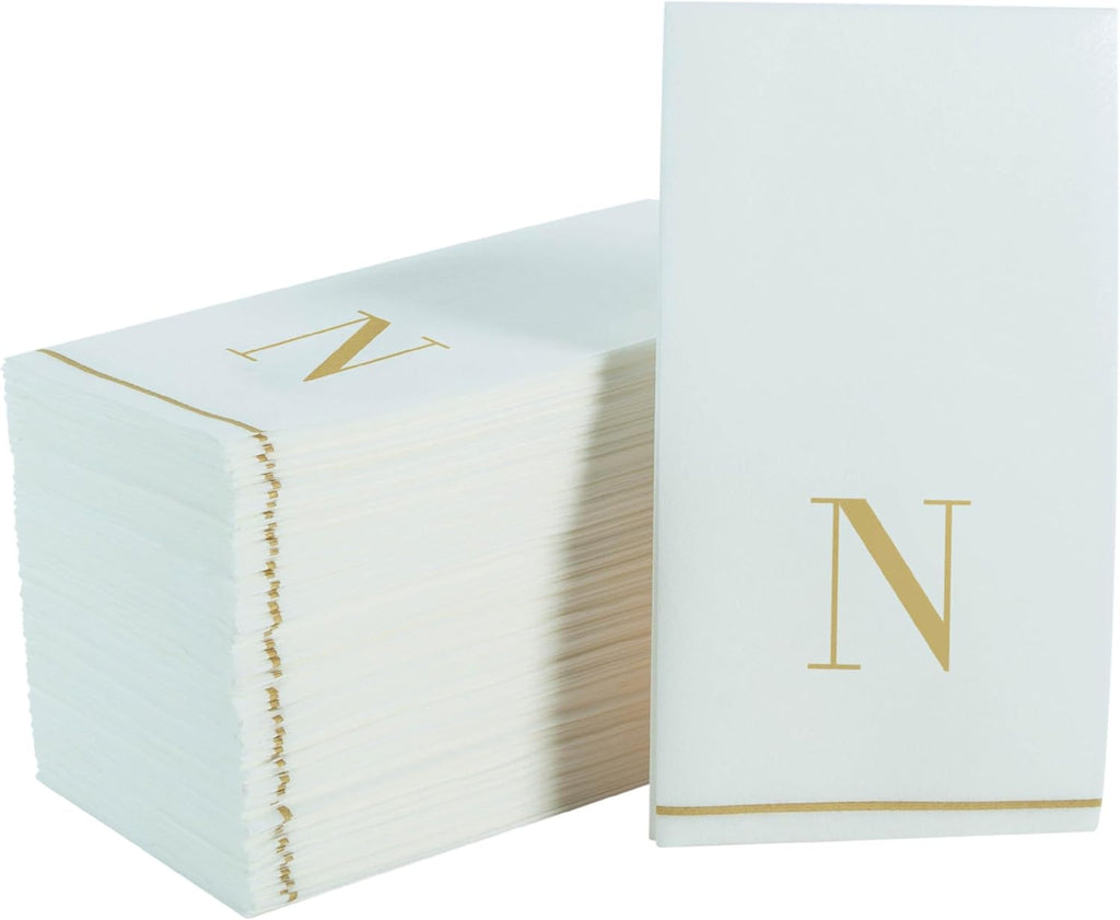 Letter N Gold Monogram Paper Dinner Napkins 14 Pack