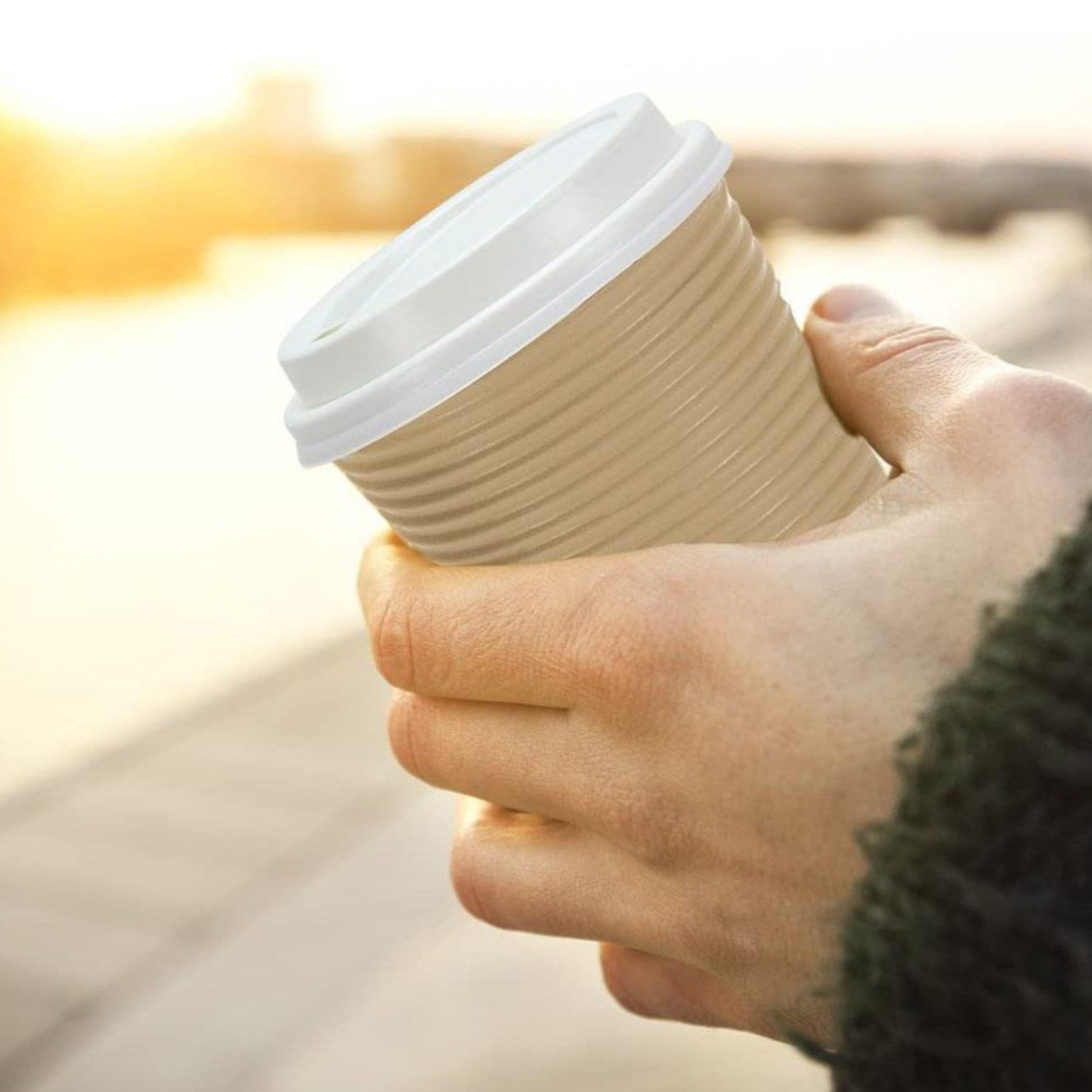 16oz Paper Cup Tan Hot Cold with lid