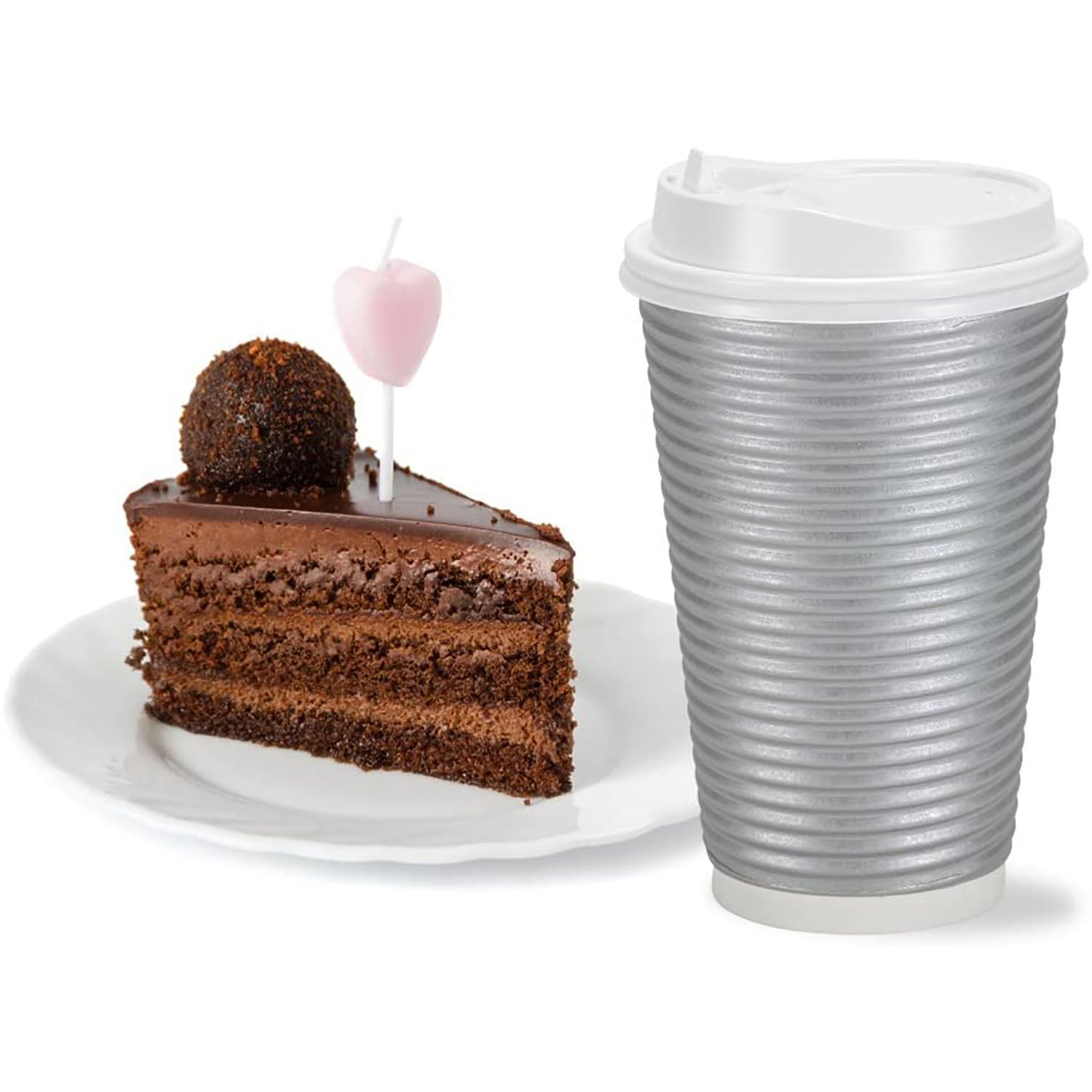 16oz Paper Cup Ripple Hot Cold Silver with lid