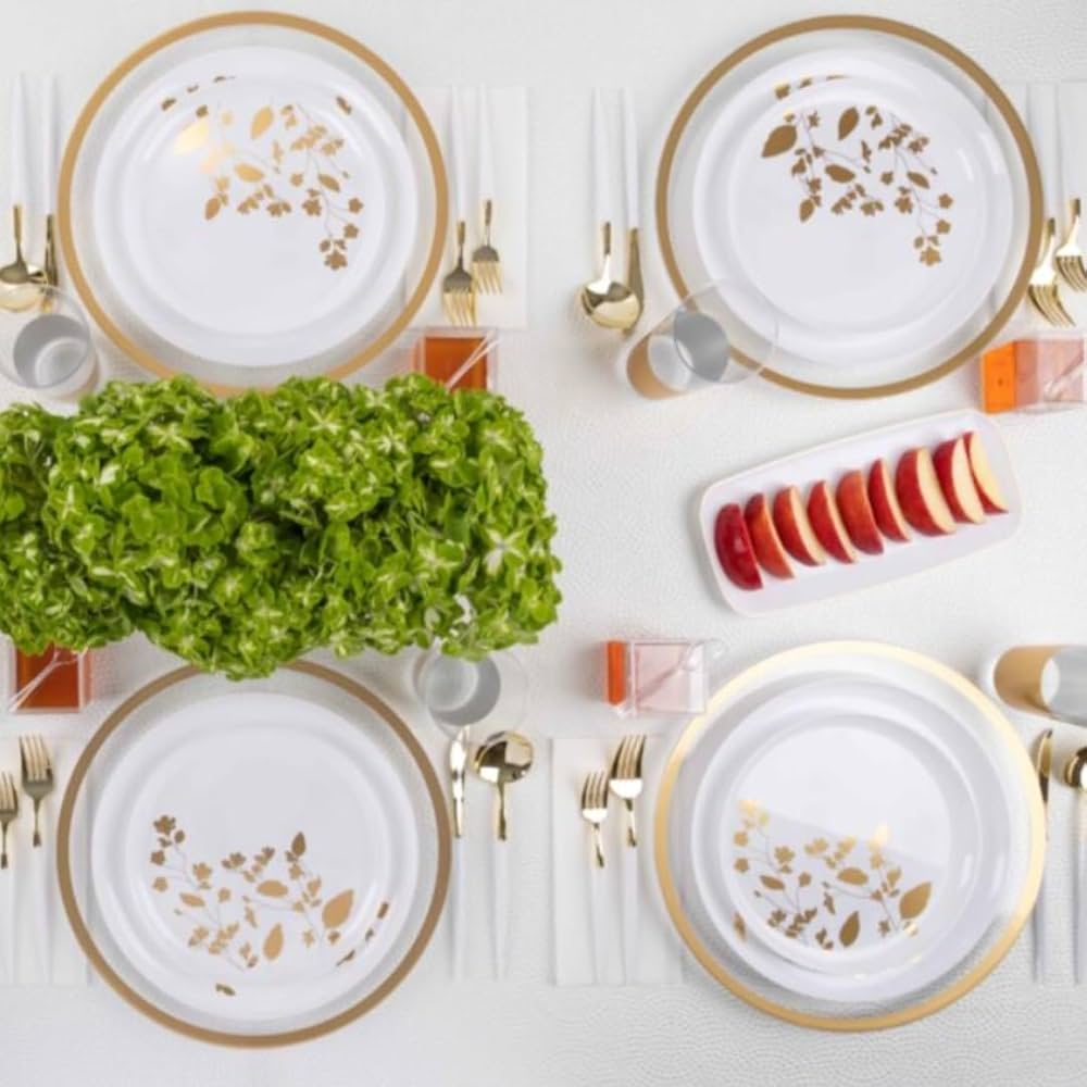 Garden 6.3" White & Gold Plastic Disposable Appetizer/Dessert Plate