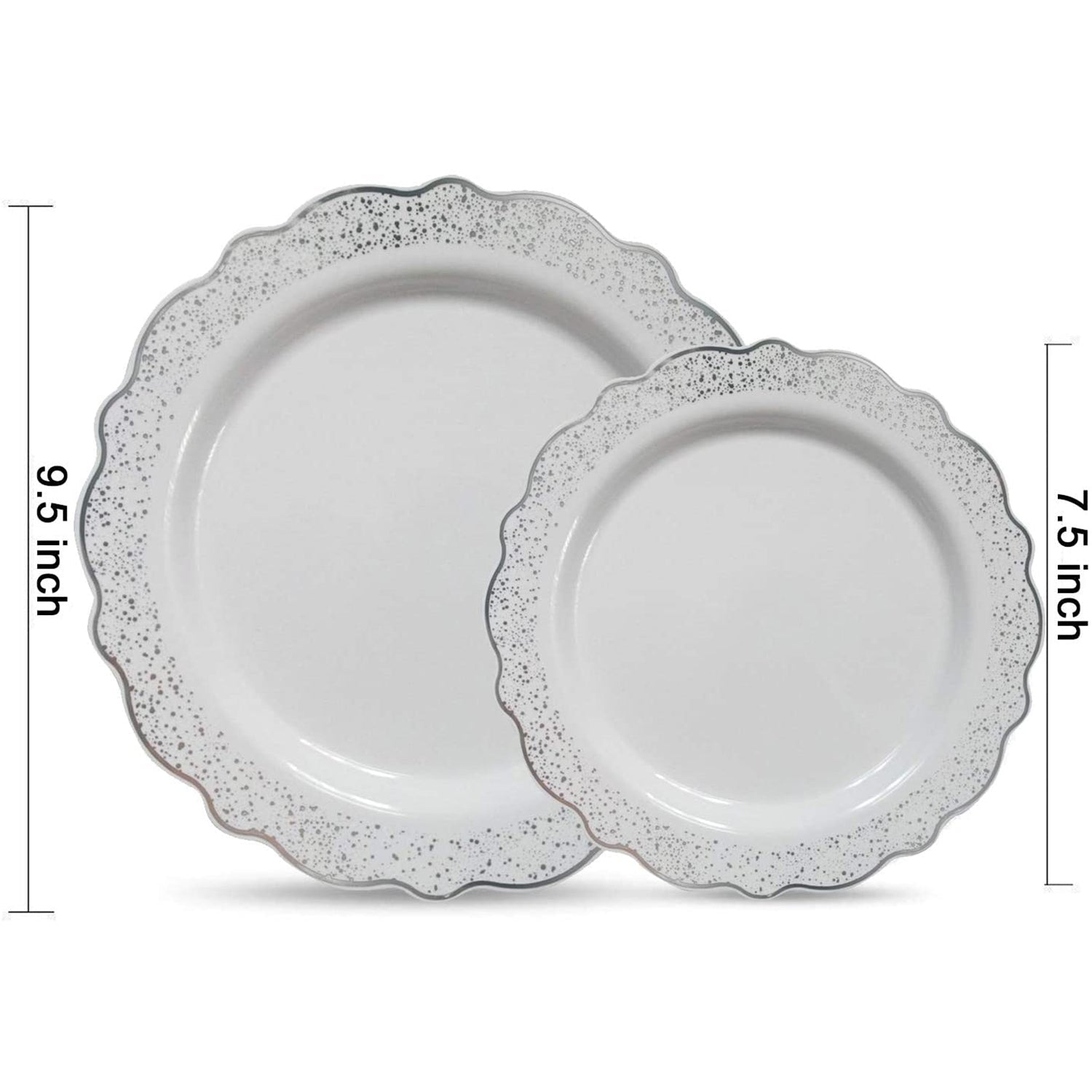 Confetti 9.5" Plastic Plate White Silver 10 Pack