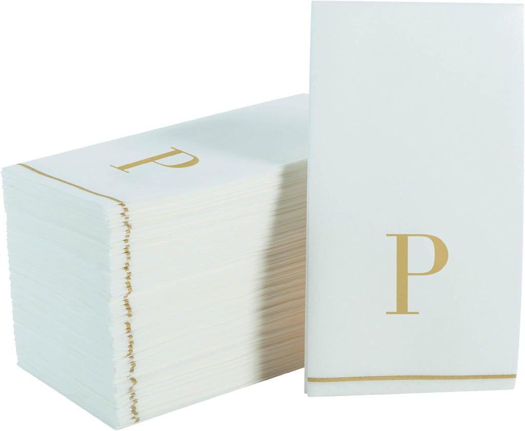 Letter P Gold Monogram Paper Dinner Napkins  14 Pack