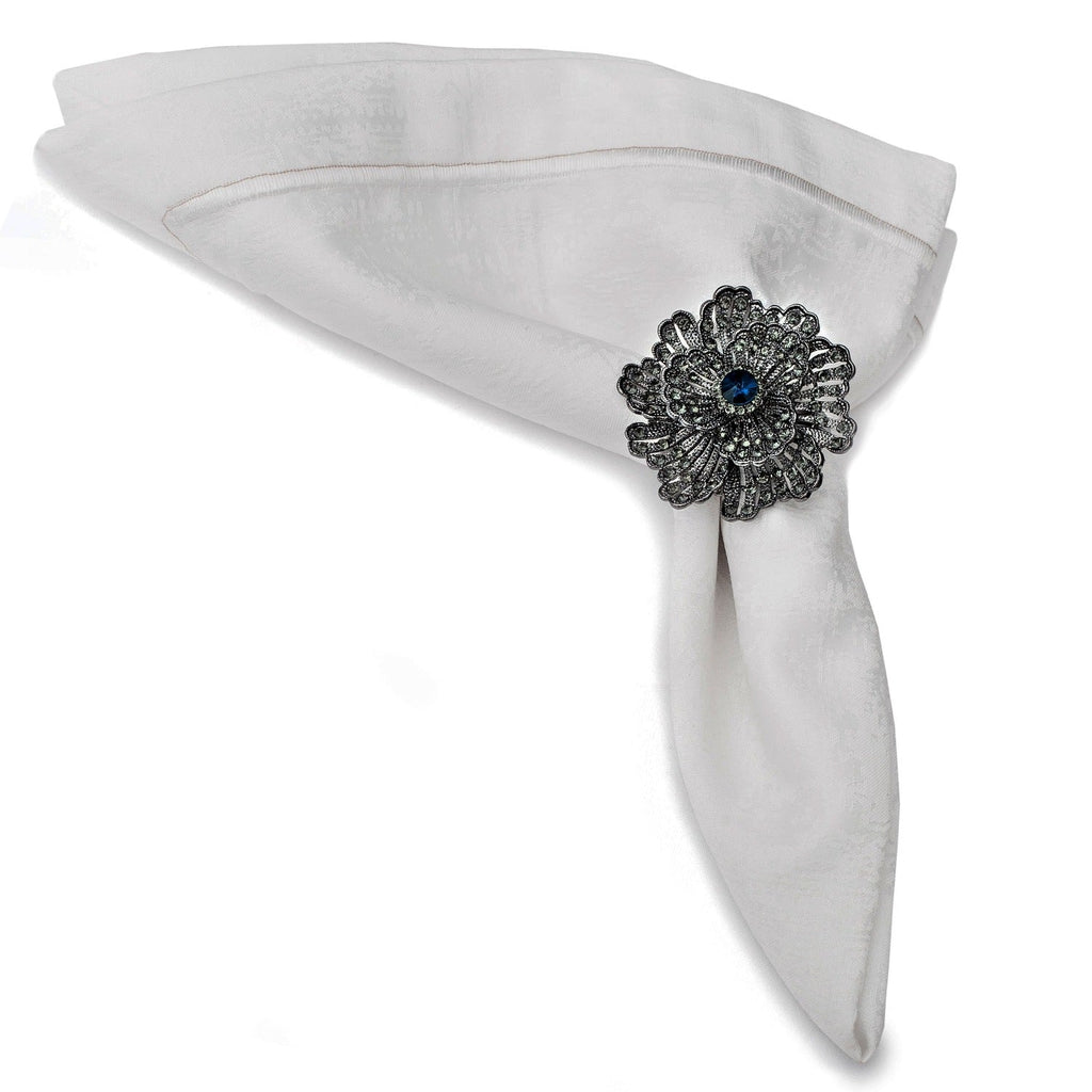 SALE Buttercup Silver Plated with Blue Crystal Napkin Rings 4 piece Set