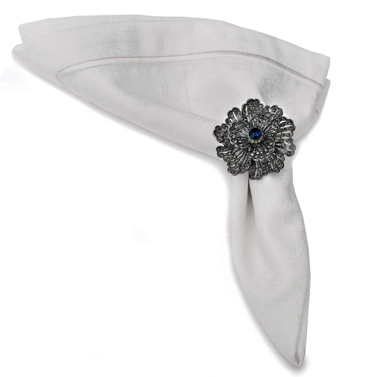 SALE Buttercup Silver Plated with Blue Crystal Napkin Rings 4 piece Set