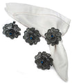 SALE Buttercup Silver Plated with Blue Crystal Napkin Rings 4 piece Set